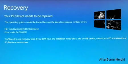 Код ошибки 0xc0000221 при запуске Windows. Как исправить ?